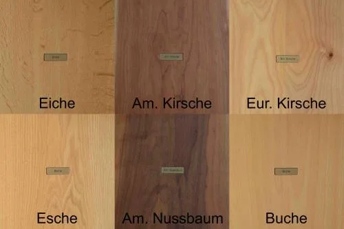 Holzarten Eiche, Esche, Nussbaum, Buche, Kirsche